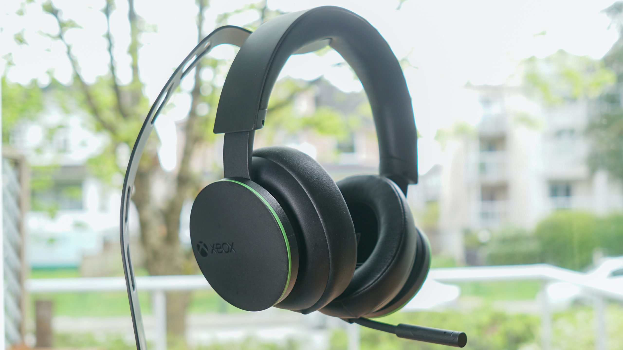 Image of a Xbox Wireless Headset resting on a stand