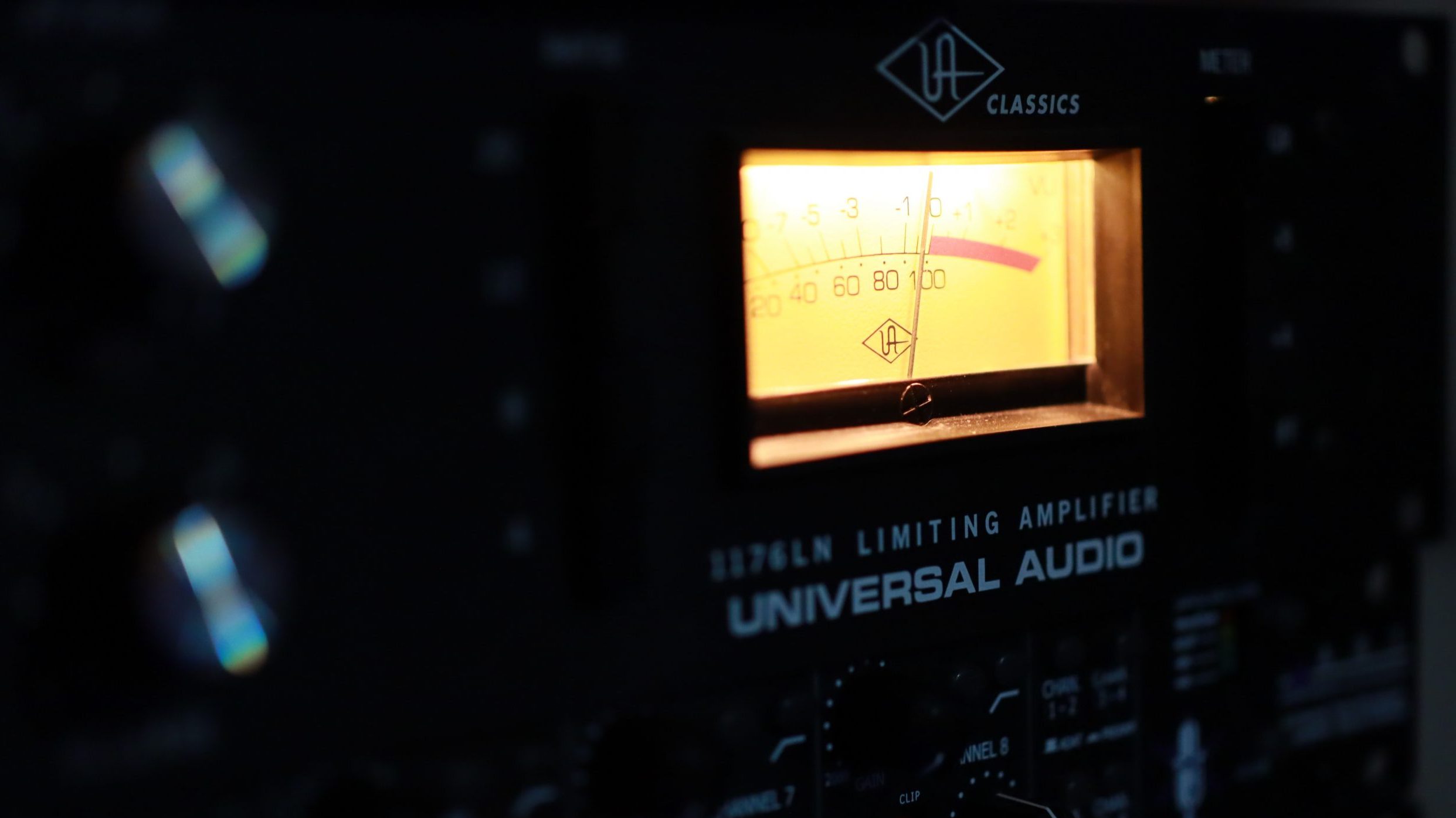 A studio limiter with VU meter illuminated