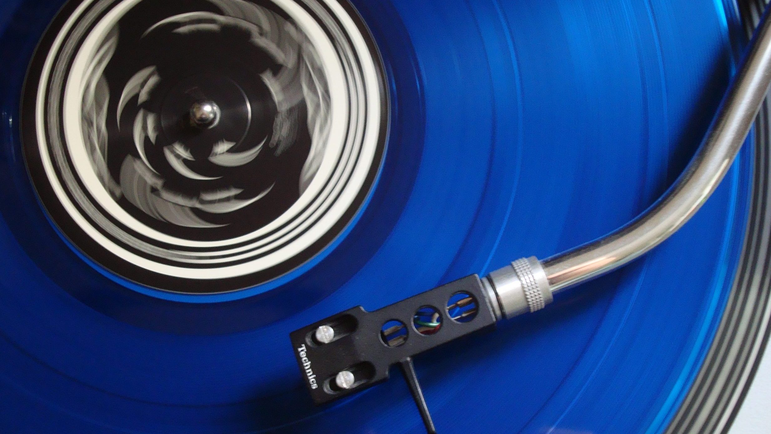 Record spinning on turntable seen from above