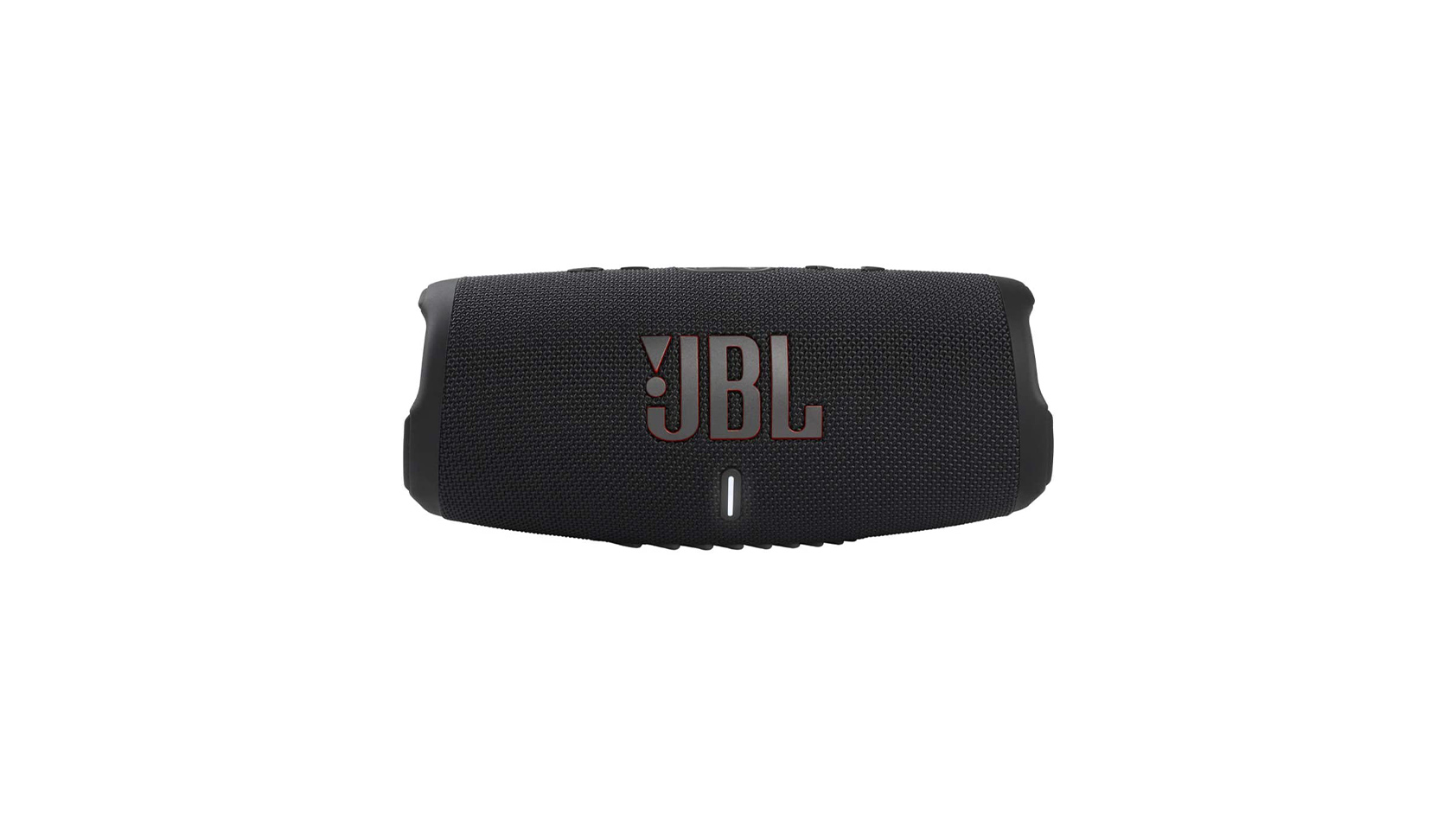 The JBL Charge 5 portable Bluetooth speaker in black against a white background.