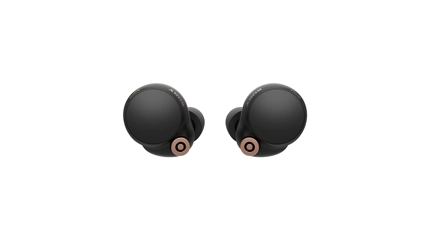 sony wf-1000xm4 product image The Sony WF-1000XM4 noise-canceling true wireless earbuds in black against a white background.