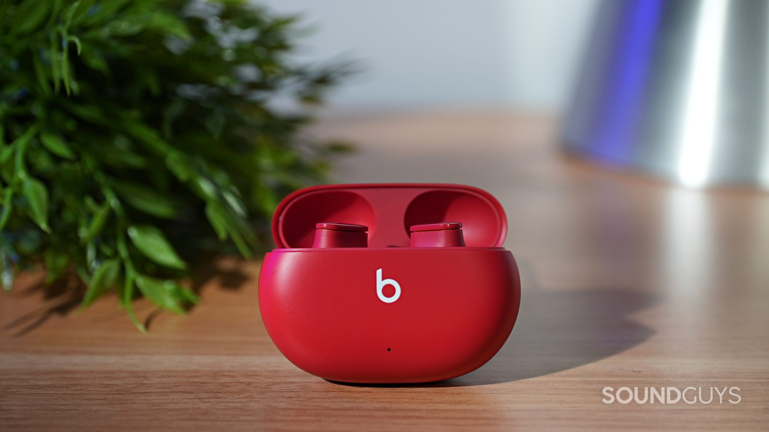Beats Studio Buds noise canceling true wireless earphones in the open charging case.