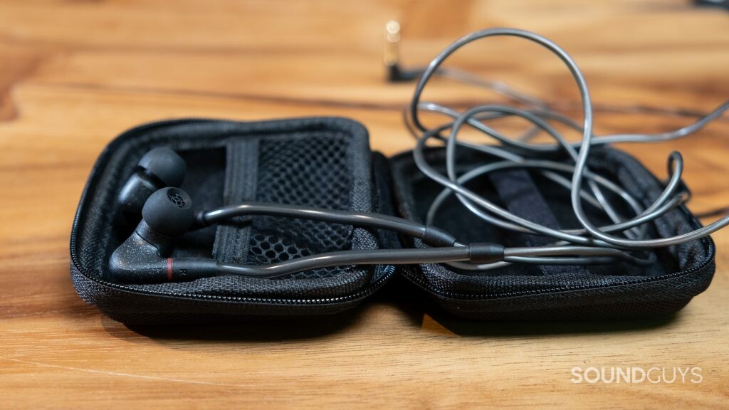 The open Sennheiser IE 300 earphones sit on top of the case.