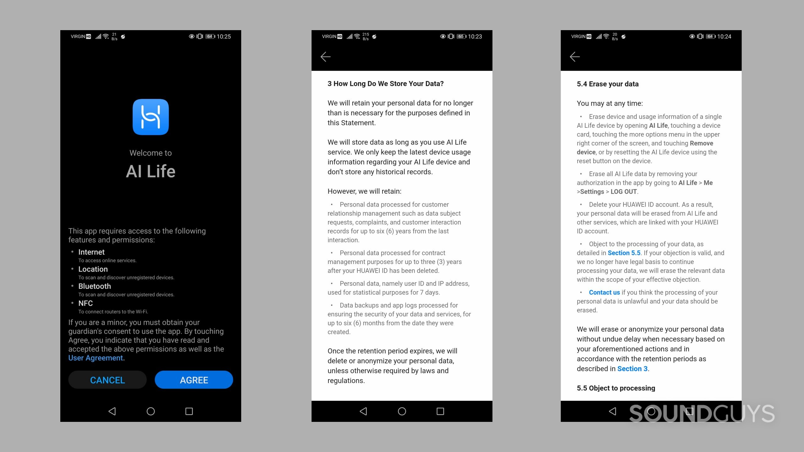 screenshots show the terms of service for ai life app.