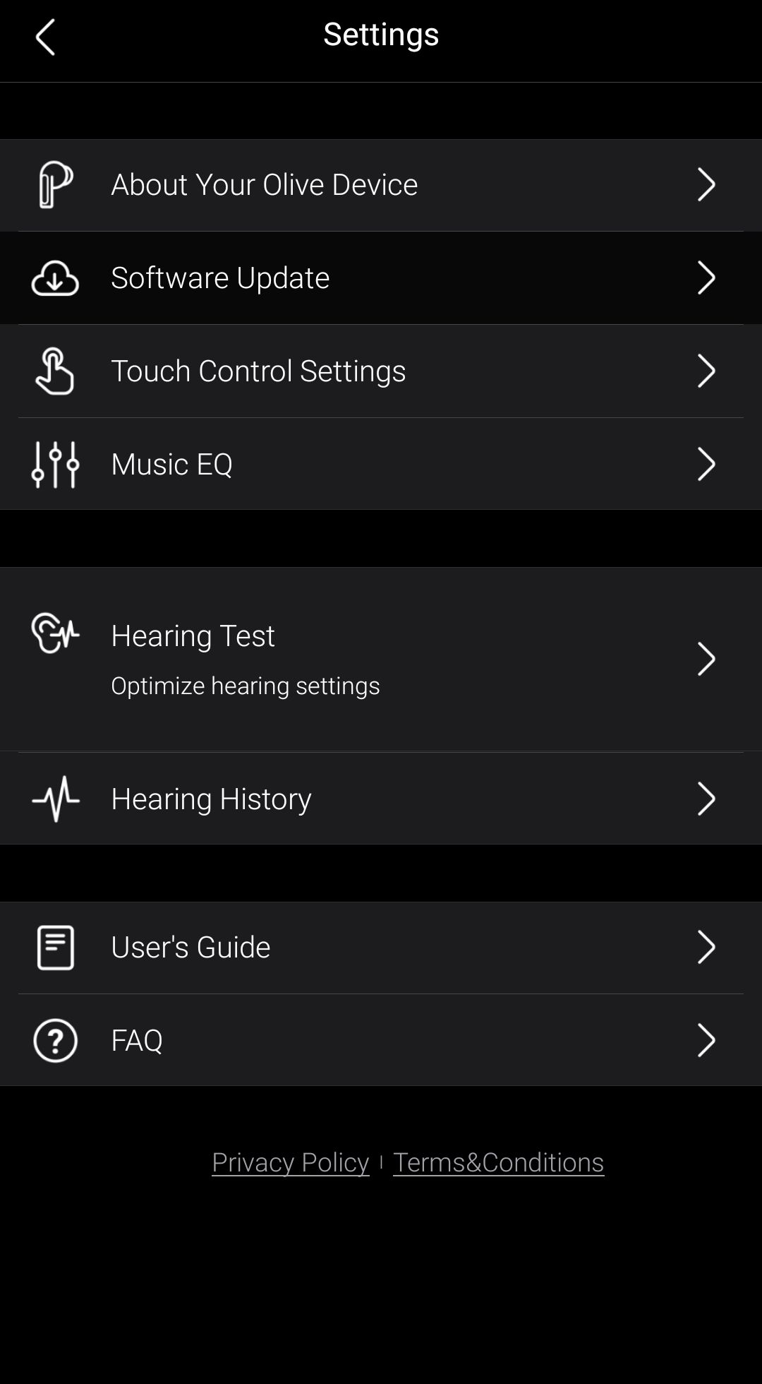 My Olive app screenshot of settings window.