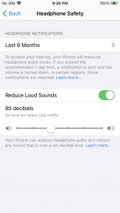 Screenshot of the Headphones Safety menu on Apple an iPhone.