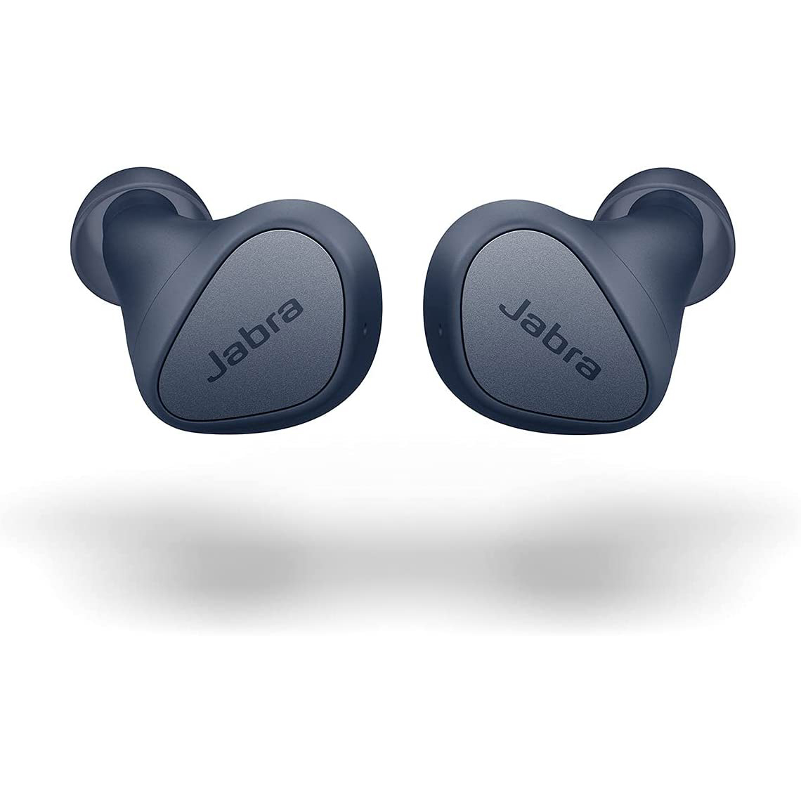 The Jabra Elite 3 noise canceling true wireless earbuds in blue against a white background.