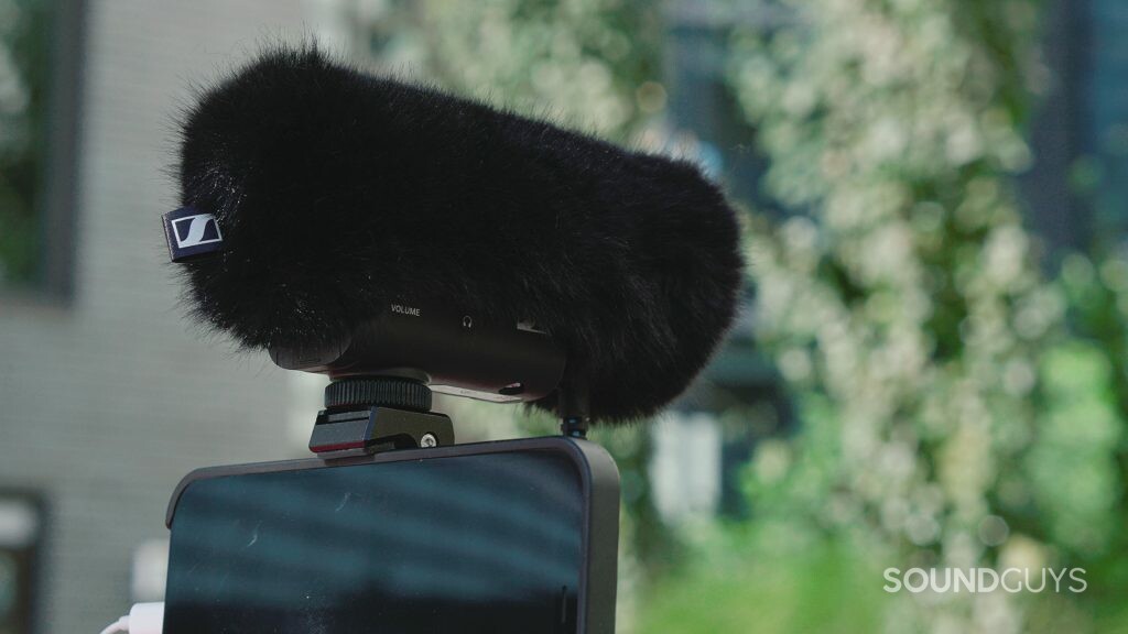 Sennheiser deadcat covering the Sennheiser MKE 400 on-camera directional shotgun microphone.