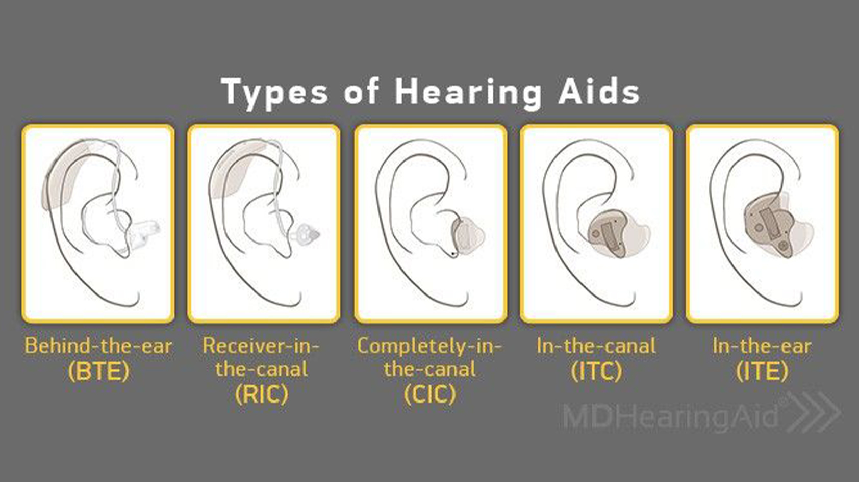 An overview of the most common types of hearing aids.