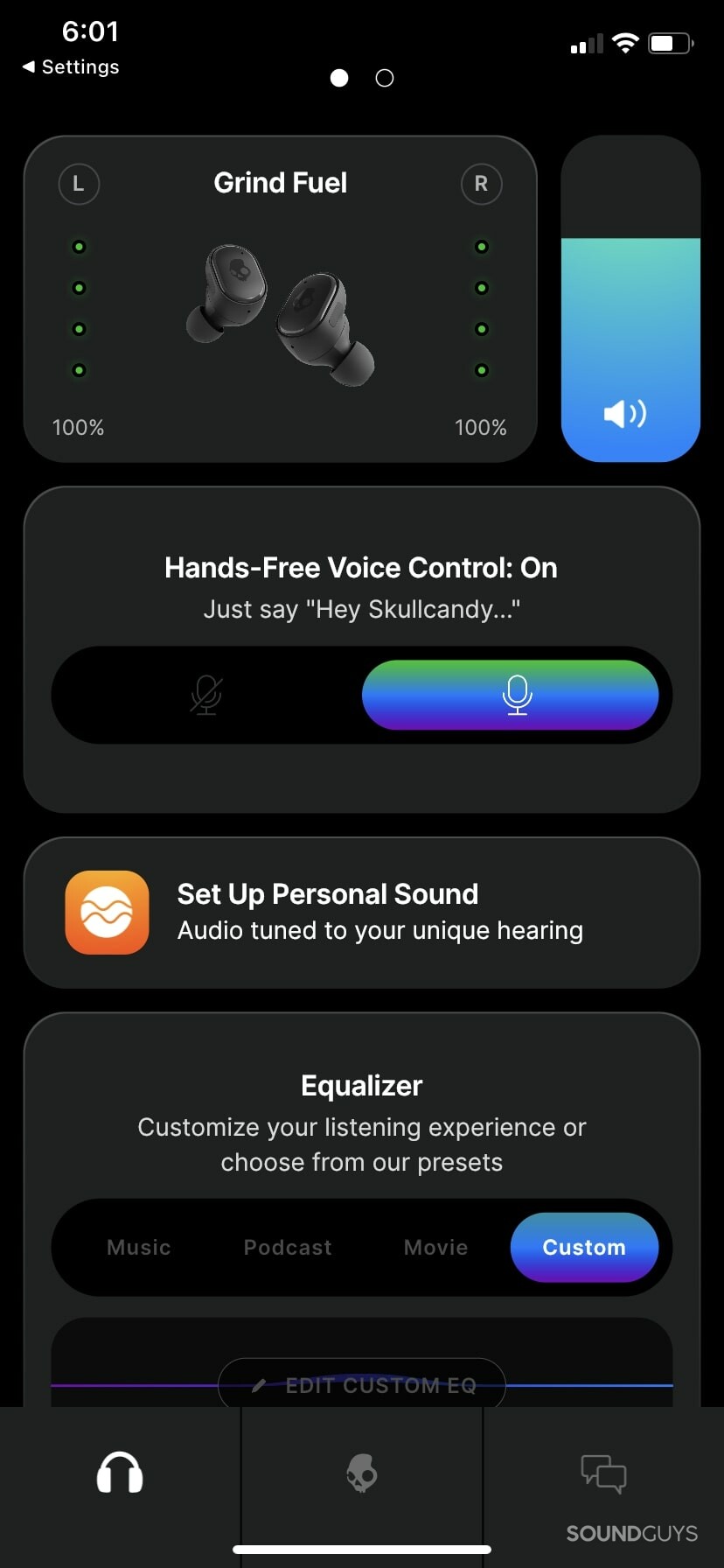 Skullcandy Grind Fuel app home