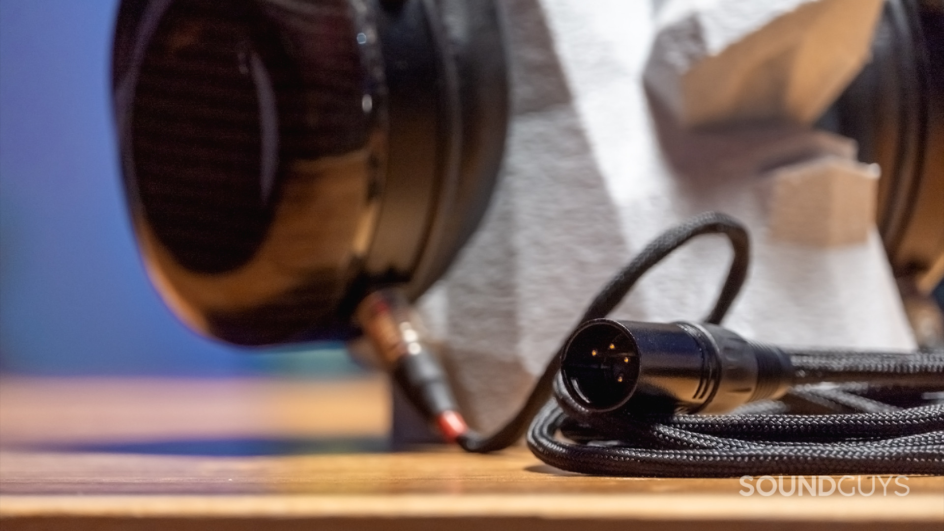 The Drop+Ether CX closed-back headphones with a focus on their 4 pin XLR for differential drive.