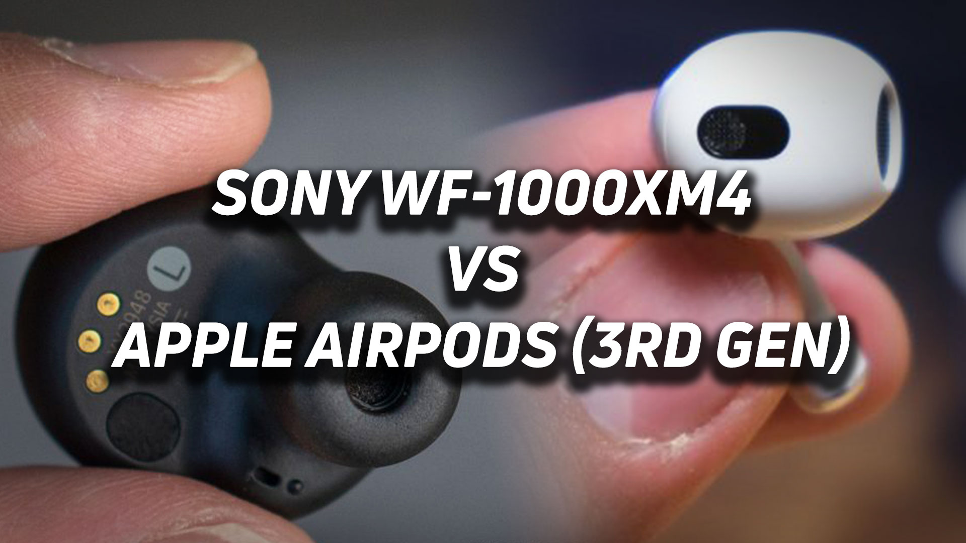A blended image of the Sony WF-1000XM4 and Apple AirPods (3rd generation).