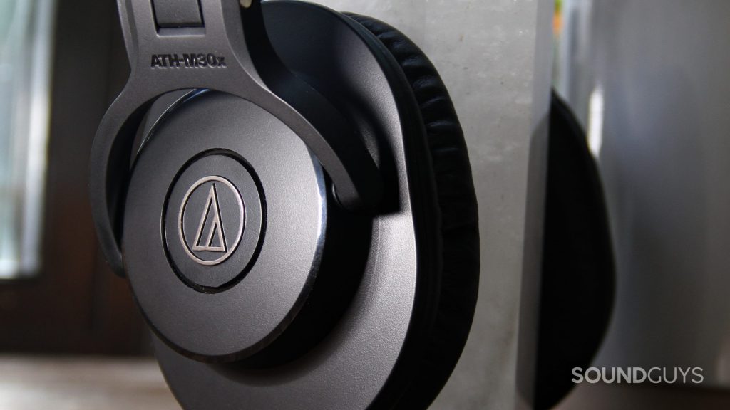 A close up of the Audio-Technica ATH-M30x ear cup.