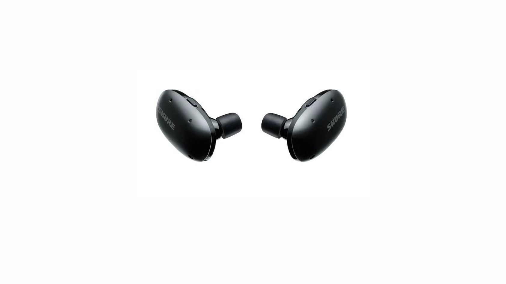 The Shure AONIC Free wireless earbuds suspended against a white background.