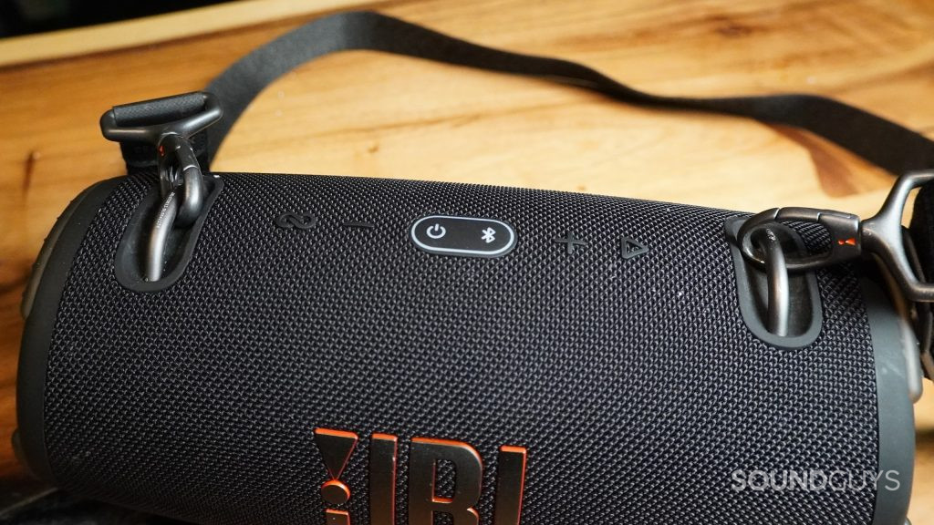 The top of a JBL Xtreme 3 Bluetooth speaker showing its control buttons.