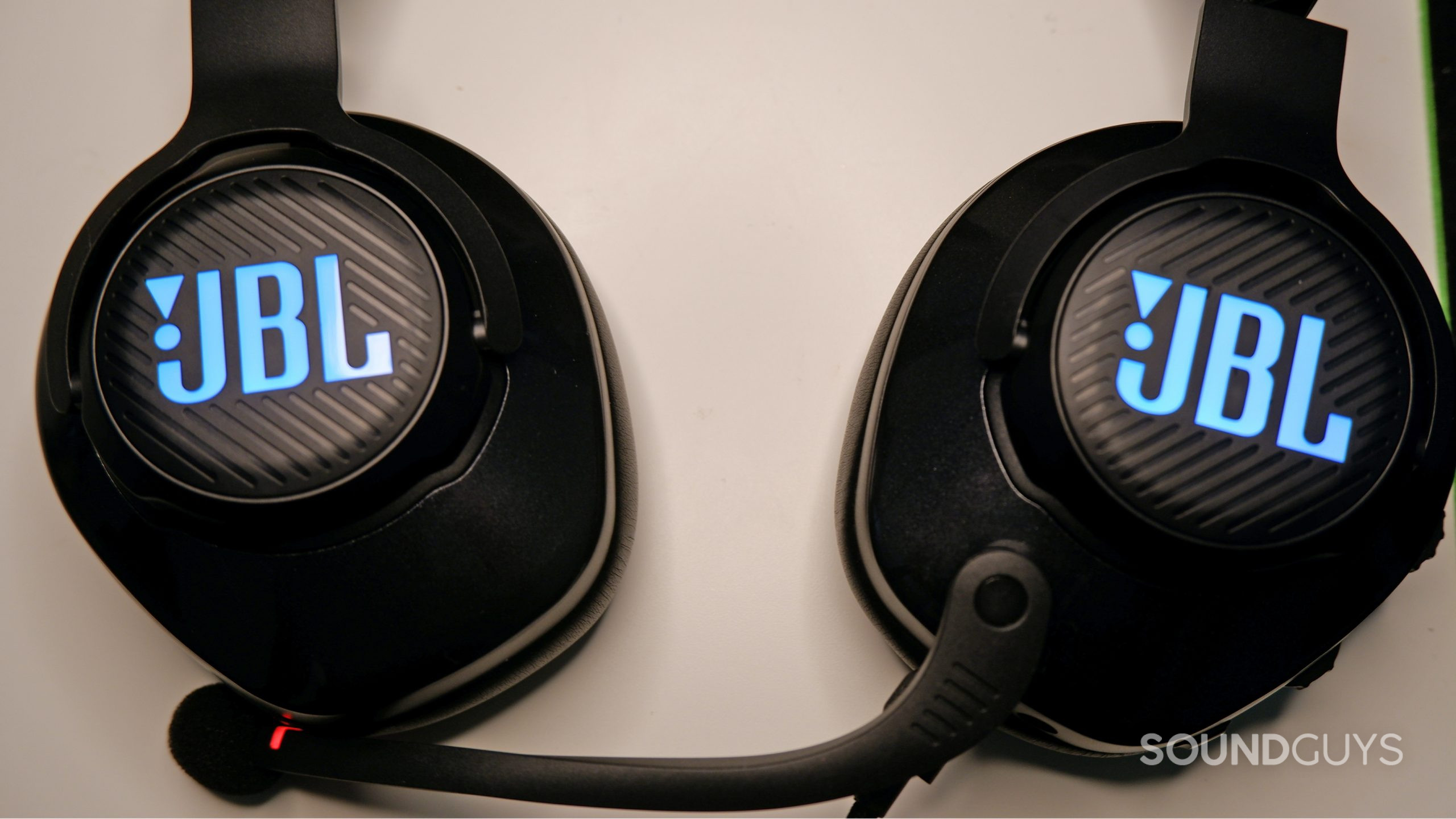 A close up of the ear cups on the JBL Quantum 400.