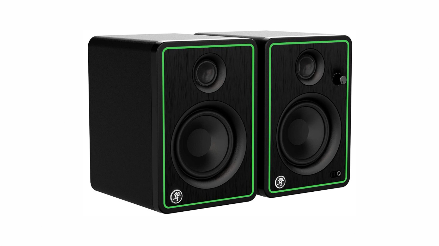Product image of Mackie CR4-X studio monitors as a pair from the front.