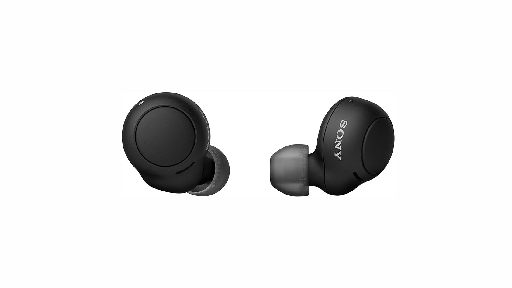 The Sony WF-C500 true wireless earbuds in black against a white background.