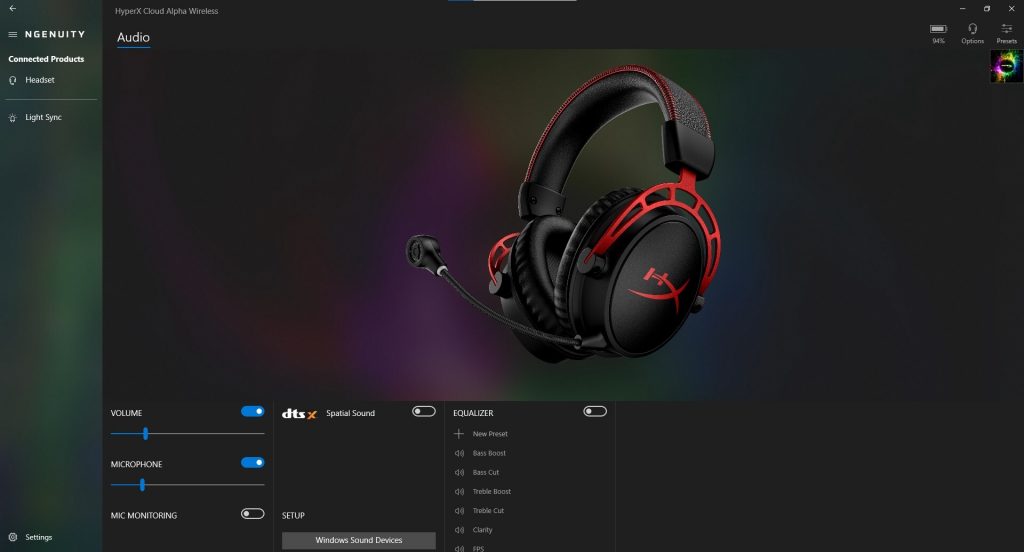 A screenshot for the HyperX NGenuity software.