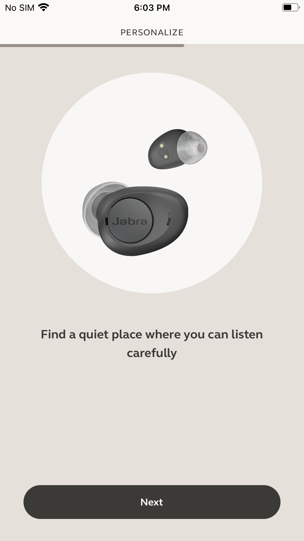 Starting the personalization of the Jabra Enhance Plus in the Enhance app.