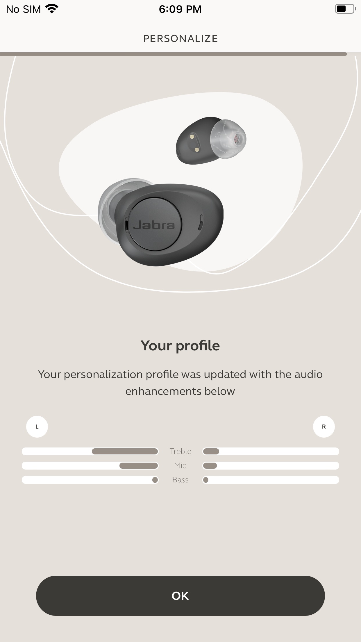 The personalization profile in the Jabra Enhance app.