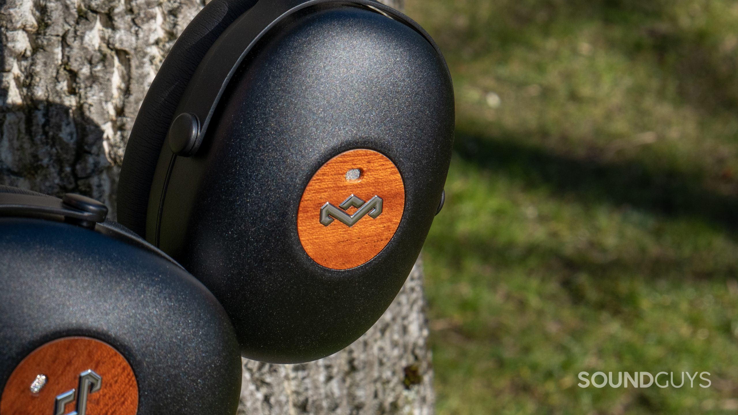 House of Marley Positive Vibration XL ANC up close showing the aluminum and wood ear cups.