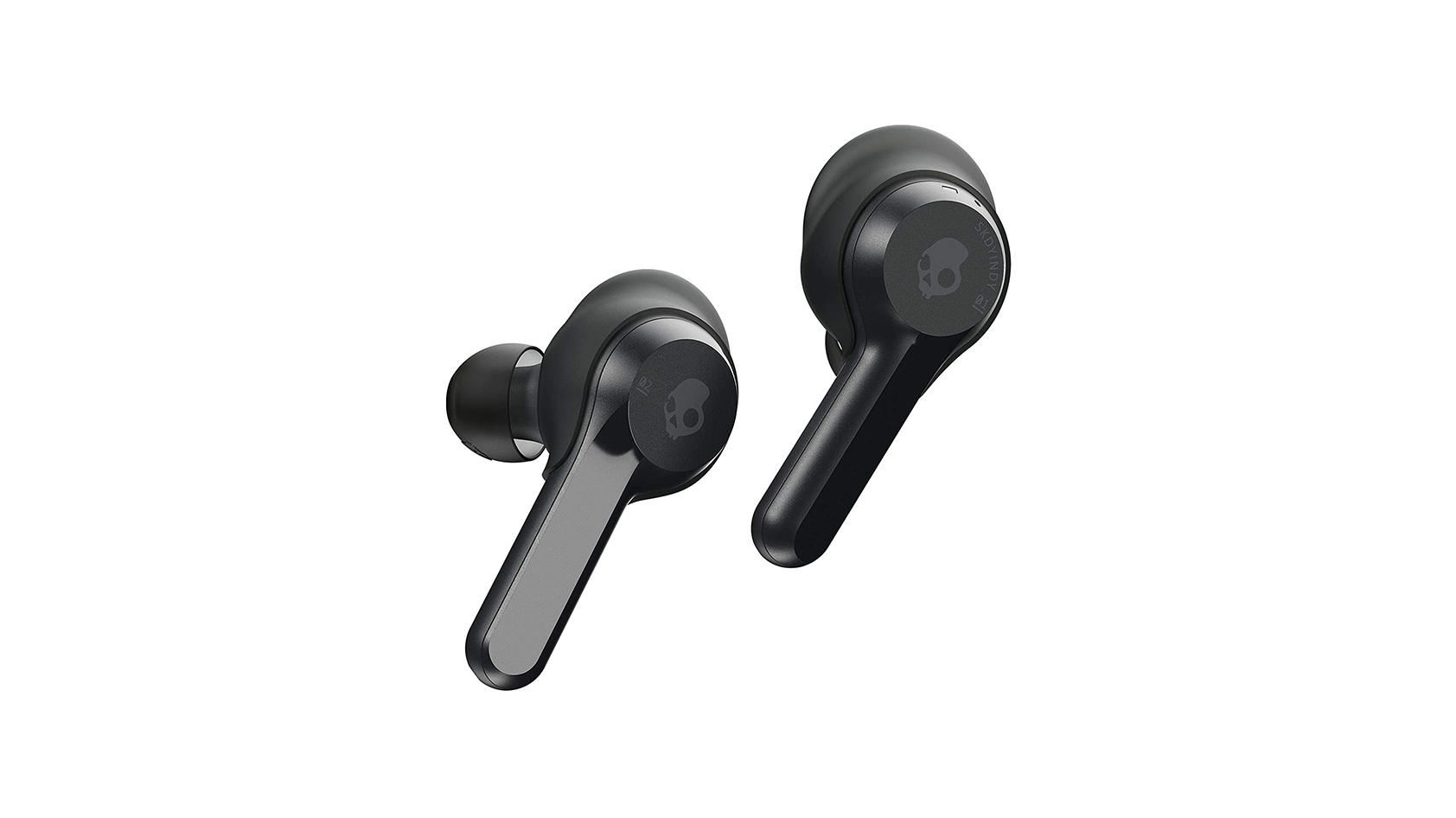 The Skullcandy Indy true wireless earbuds in black against a white background.