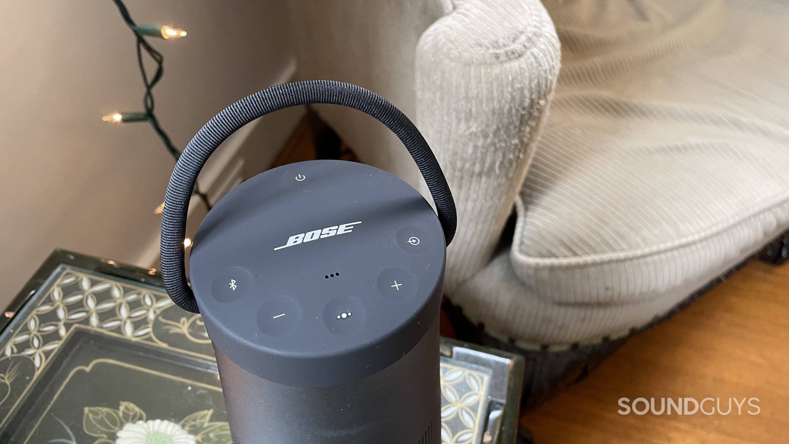 The top of the Bose SoundLink Revolve+ II displaying its buttons.
