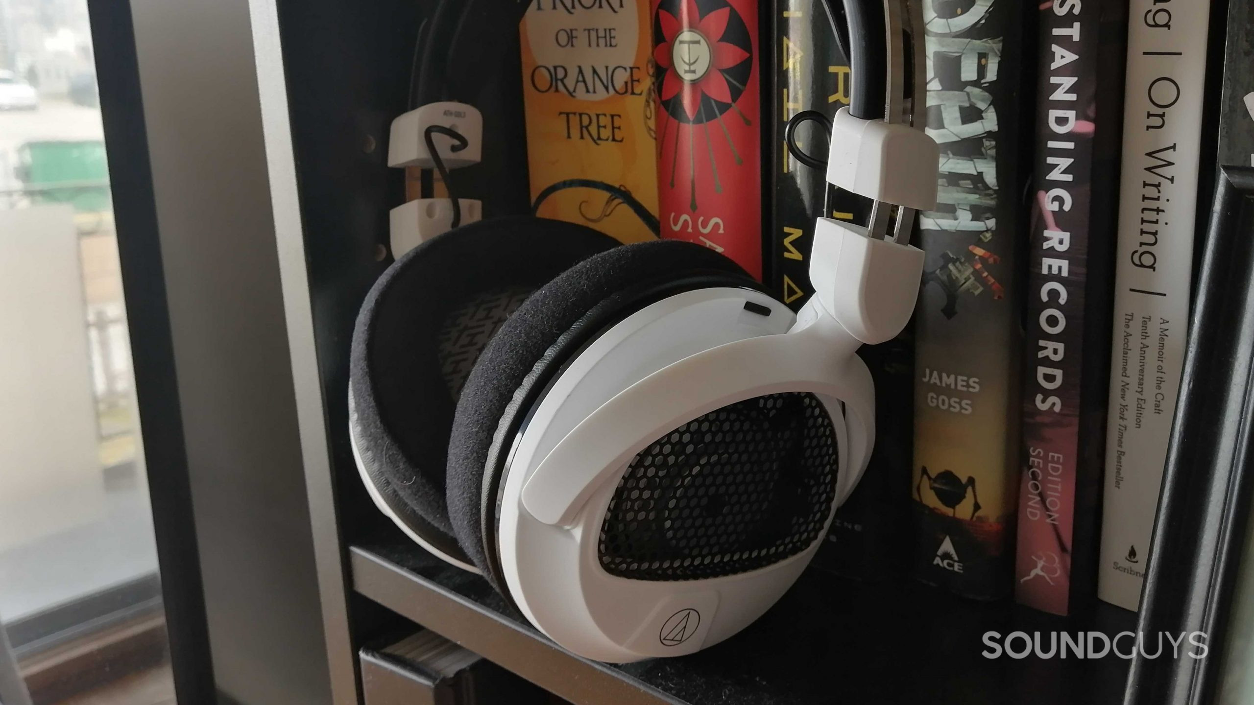 The Audio-Technica ATH-GDL3 sitting on a bookshelf