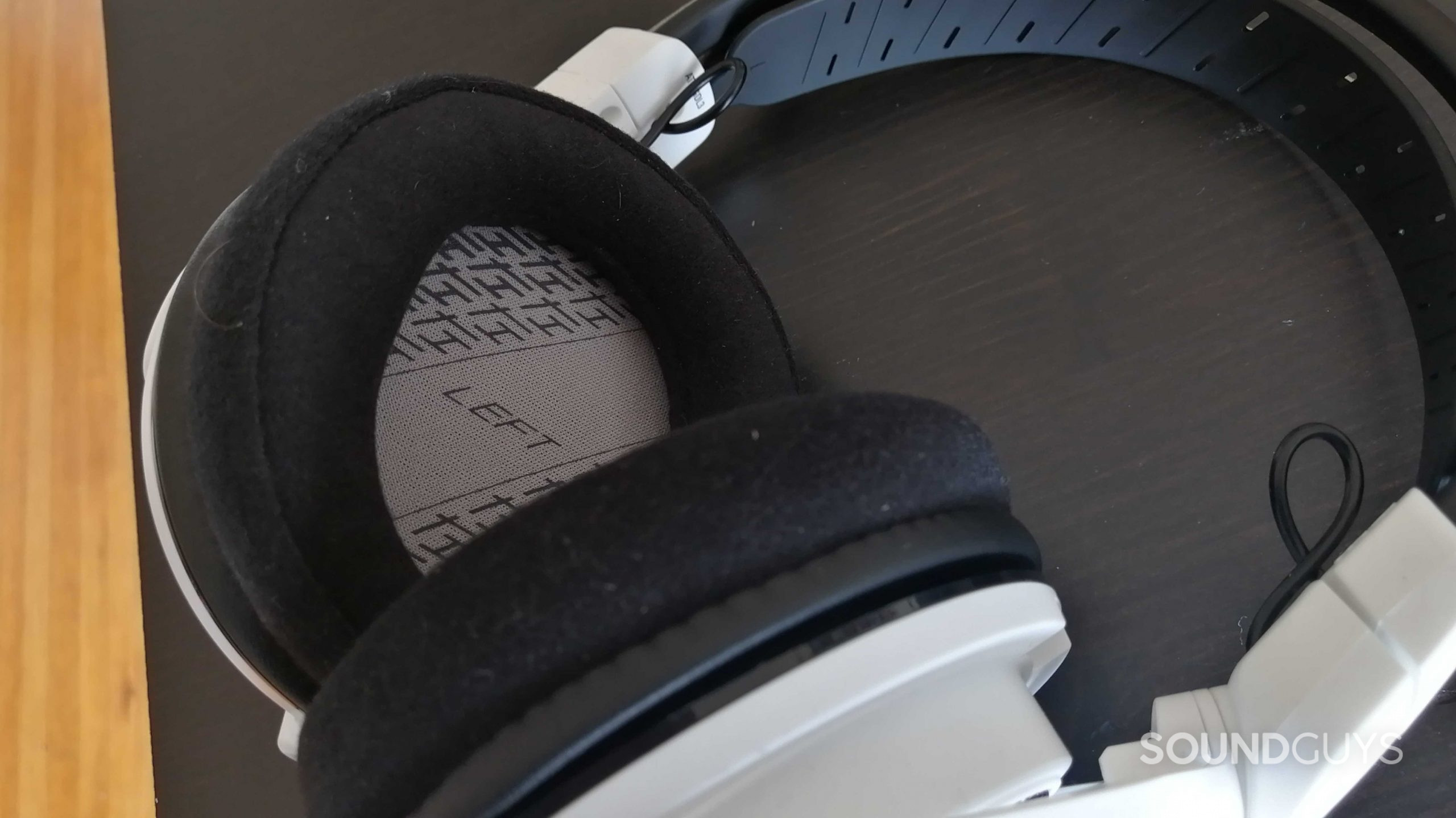 Closeup of the left ear cup of the Audio-Technica ATH-GDL3