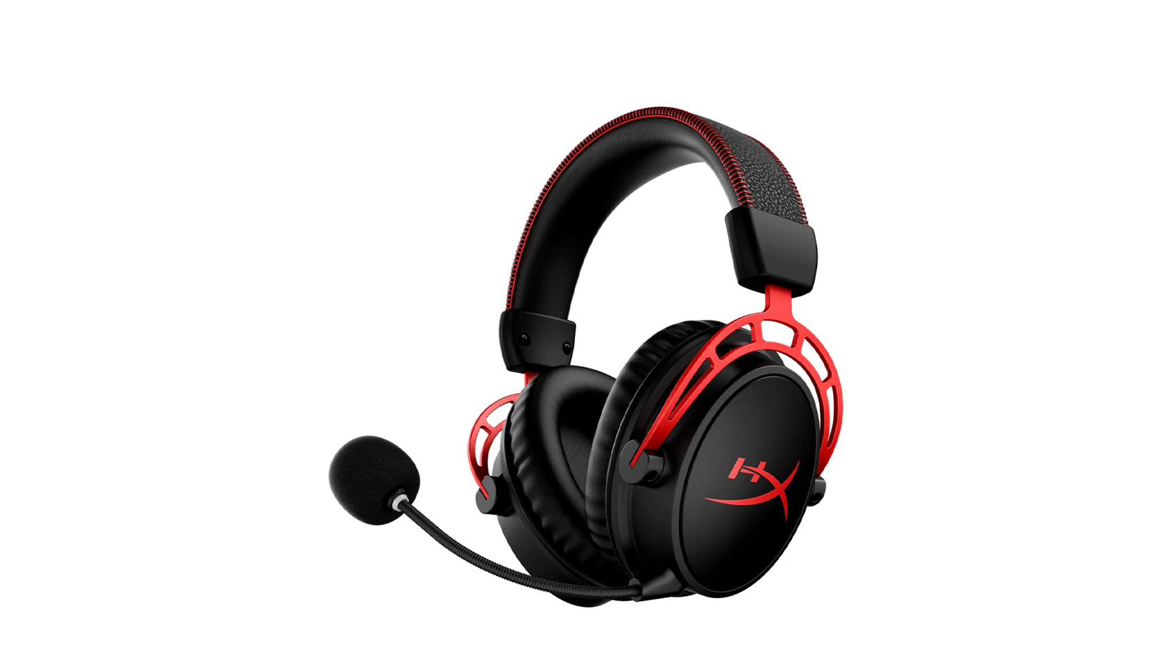 The HyperX Cloud Alpha Wireless in black/red against a white background.