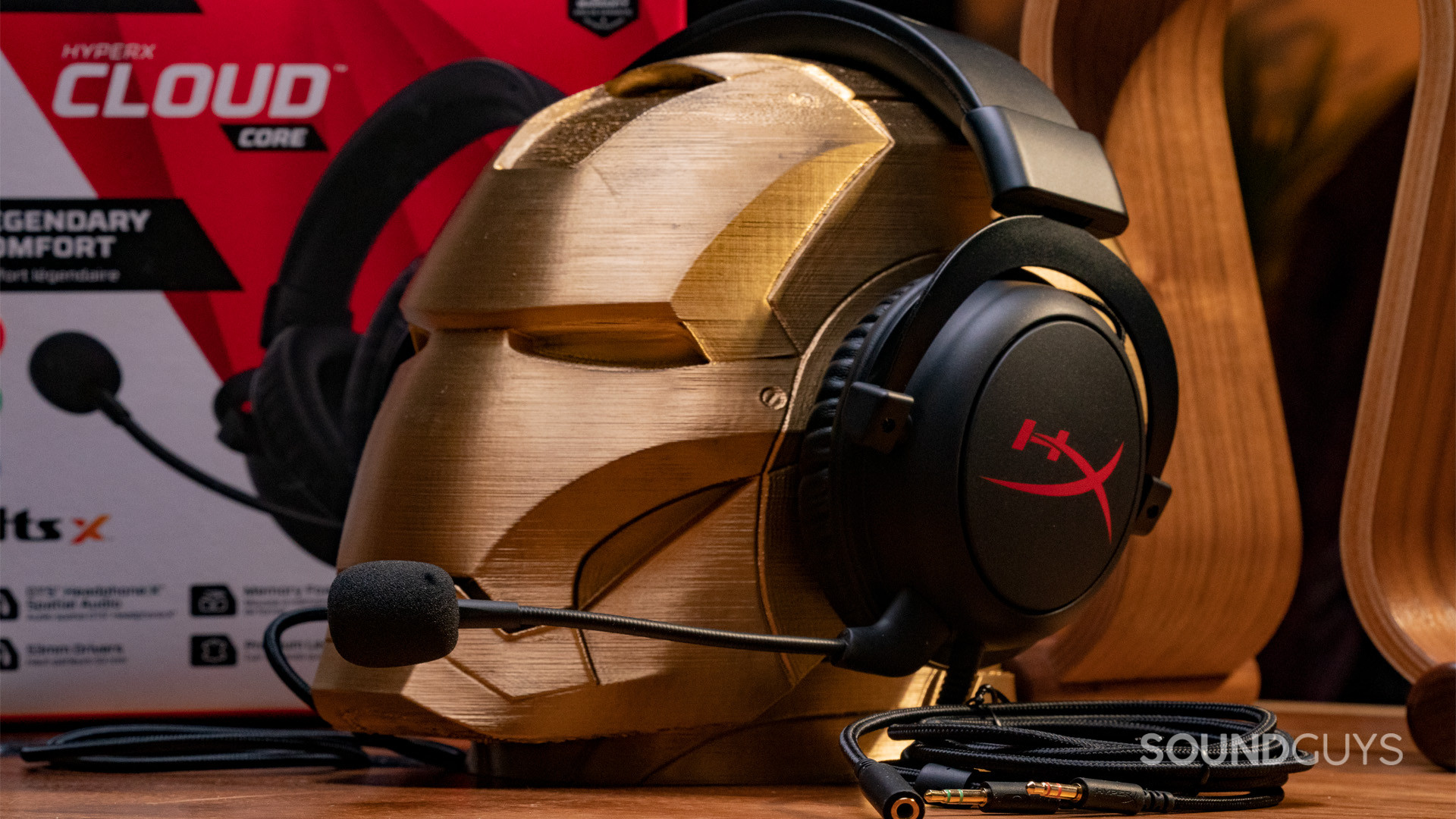 The HyperX Cloud Core on a headphone stand