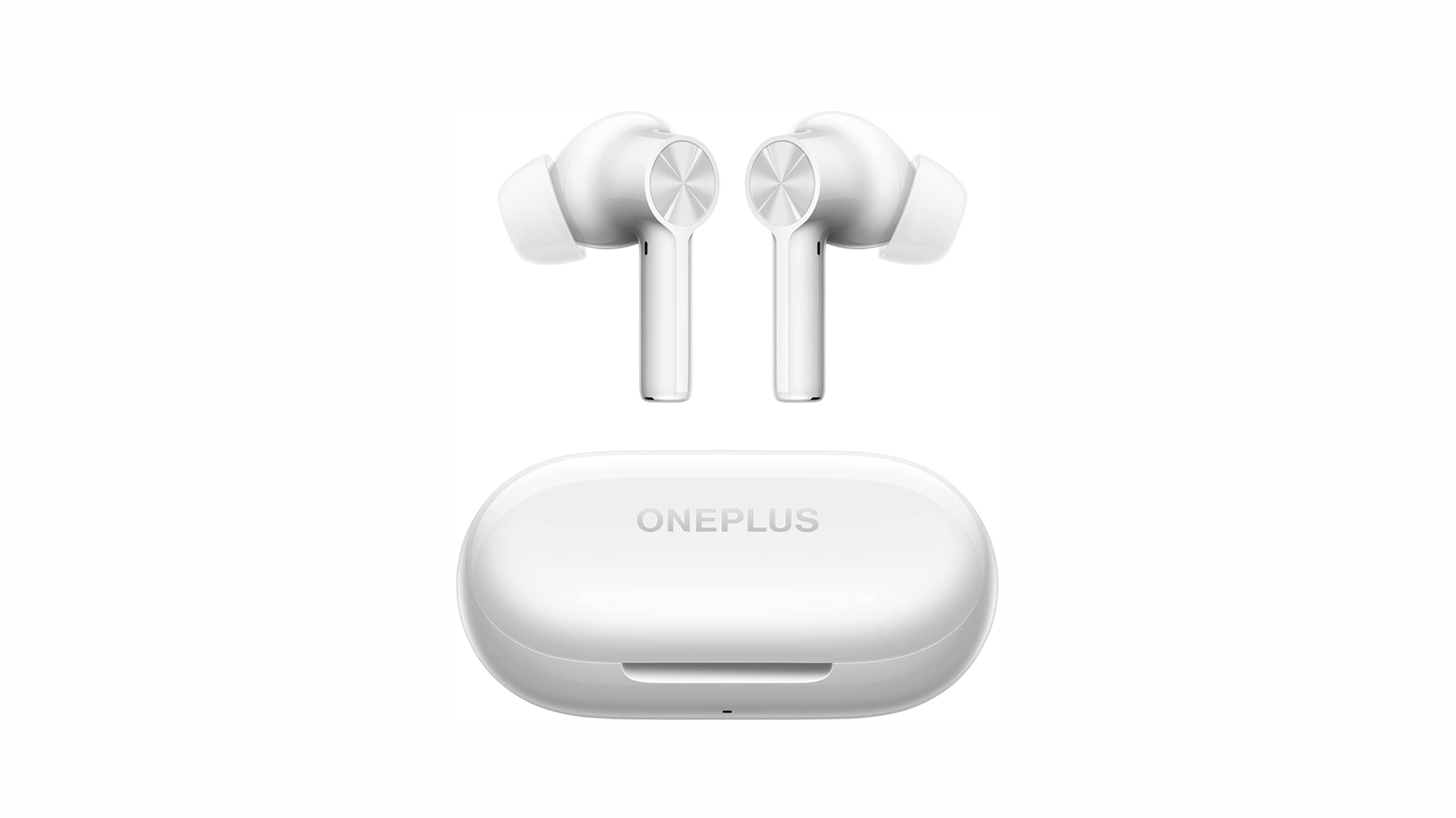 The OnePlus Buds Z2 in white against a white background.