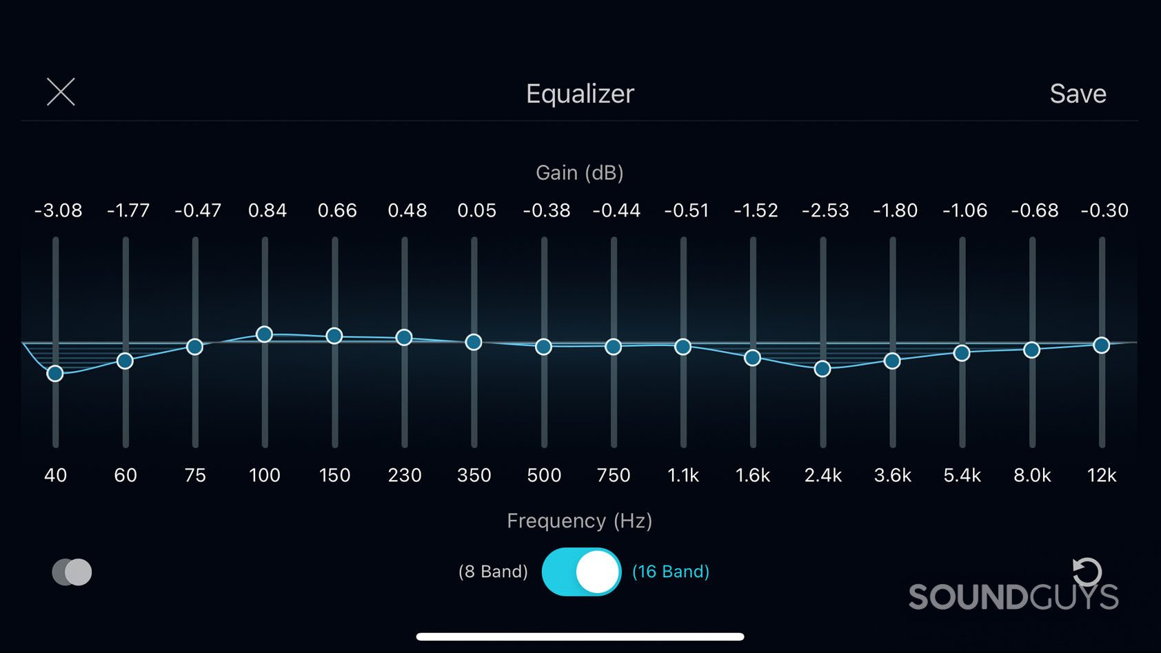 The 16-band EQ on the Boom app for iOS.