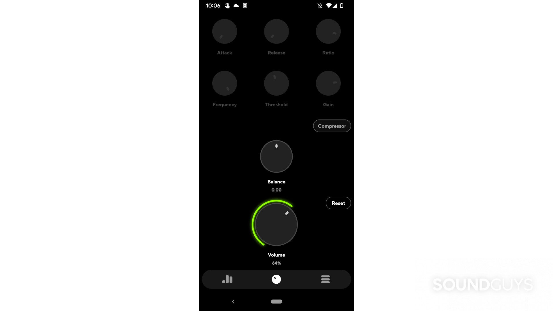 A screenshot of the Poweramp Equalizer showing the available extra dials for more confugration options.