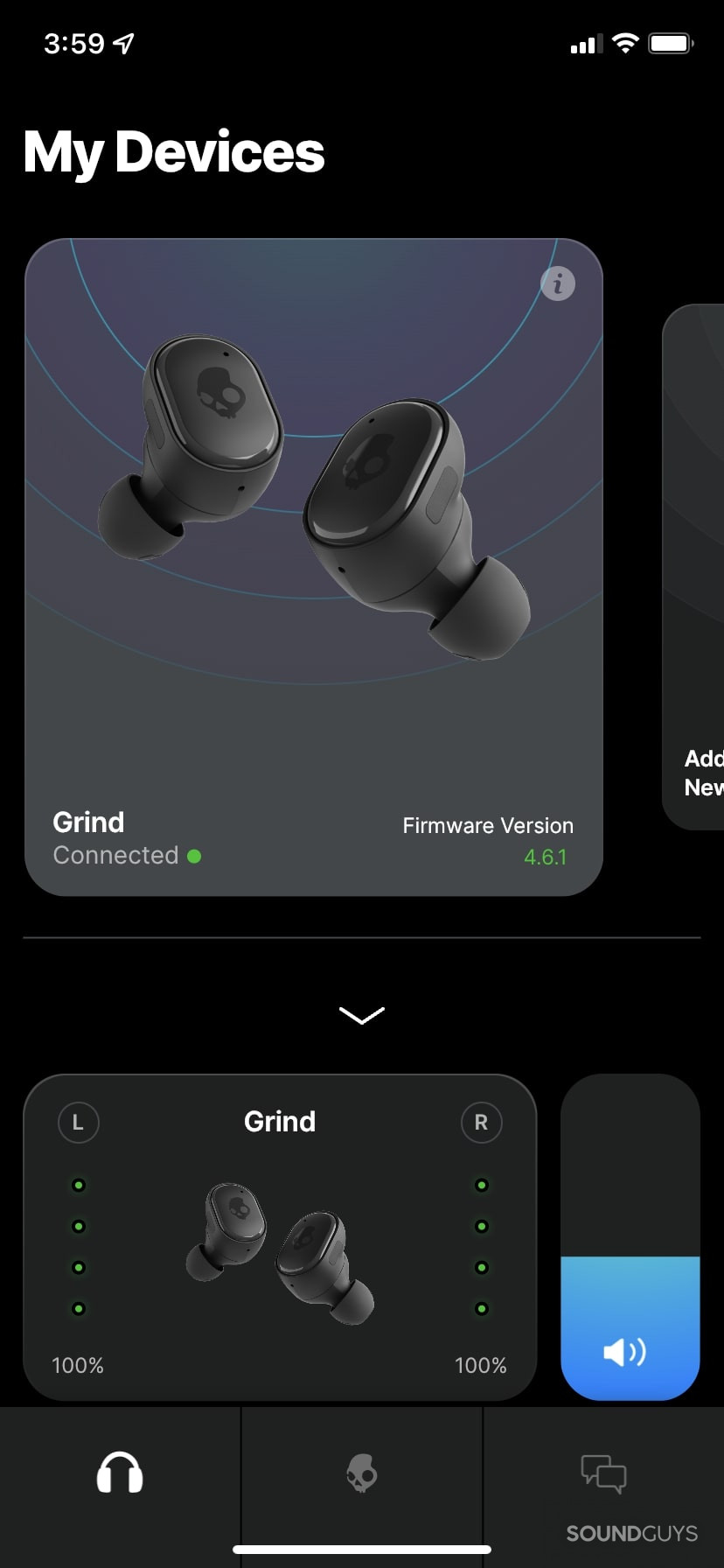 Skullcandy Grind True Wireless app home screen