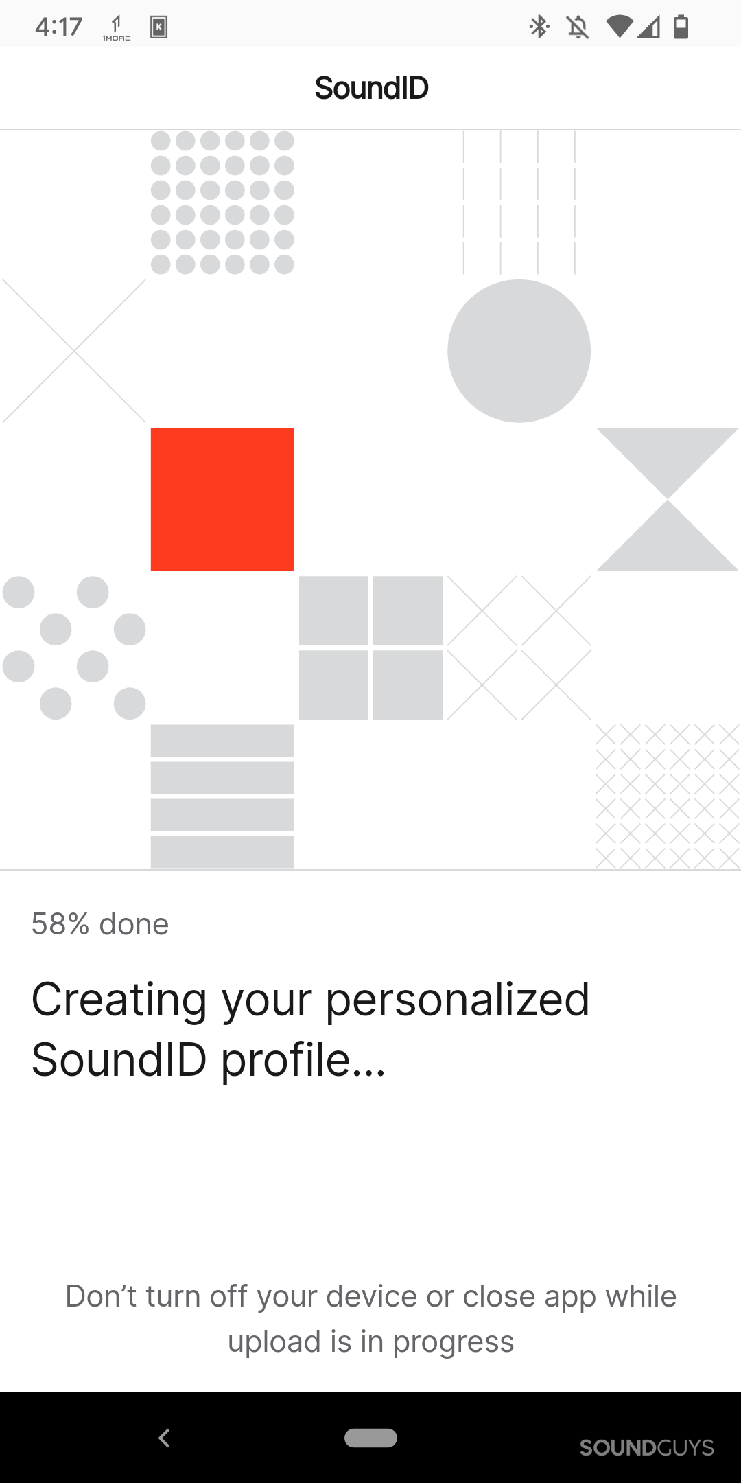 A screenshot of a finished SoundID session showing the "Creating your personalized SoundID profile" screen.