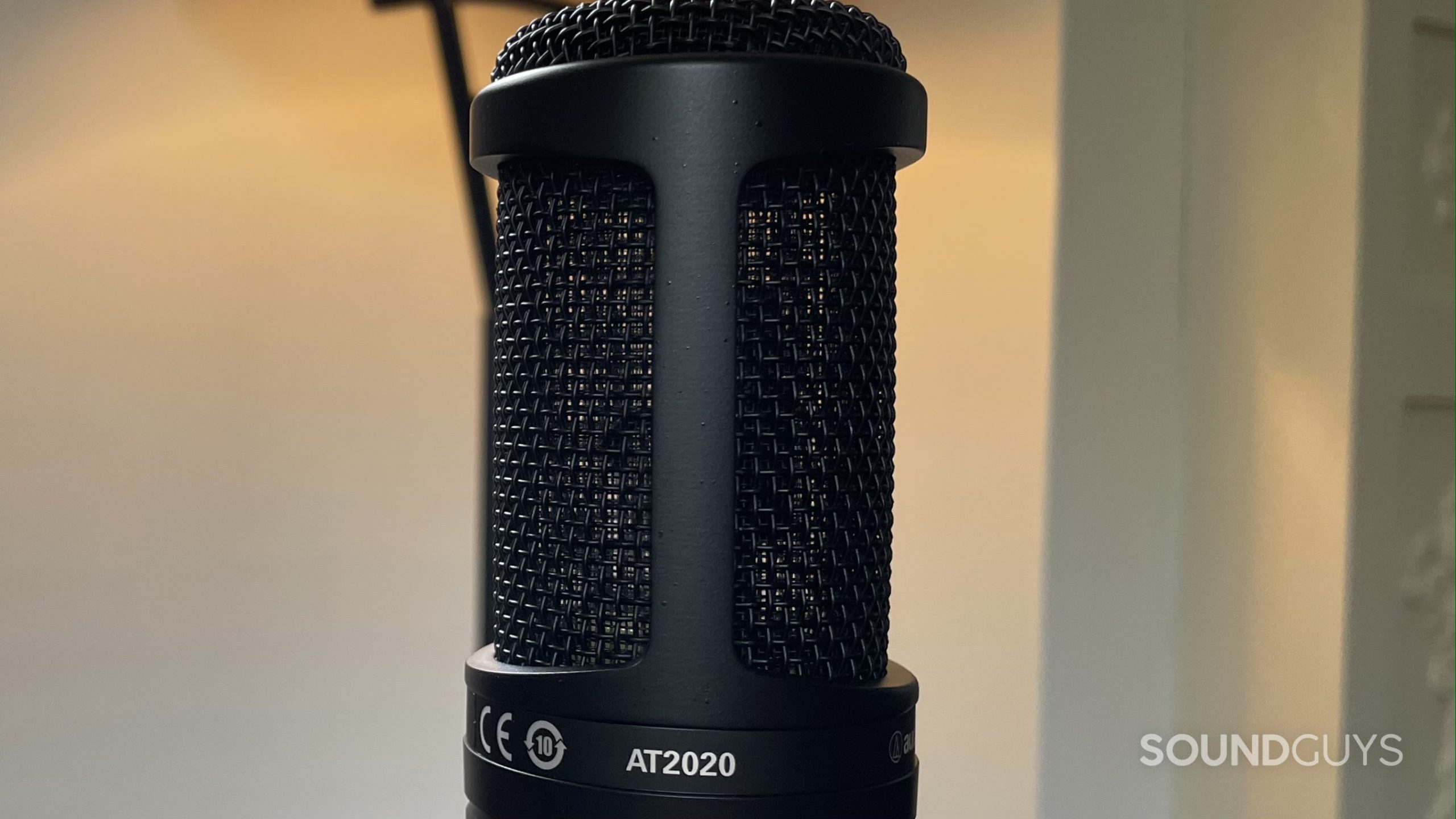 Close up of Audio-Technica AT2020 mic grille.