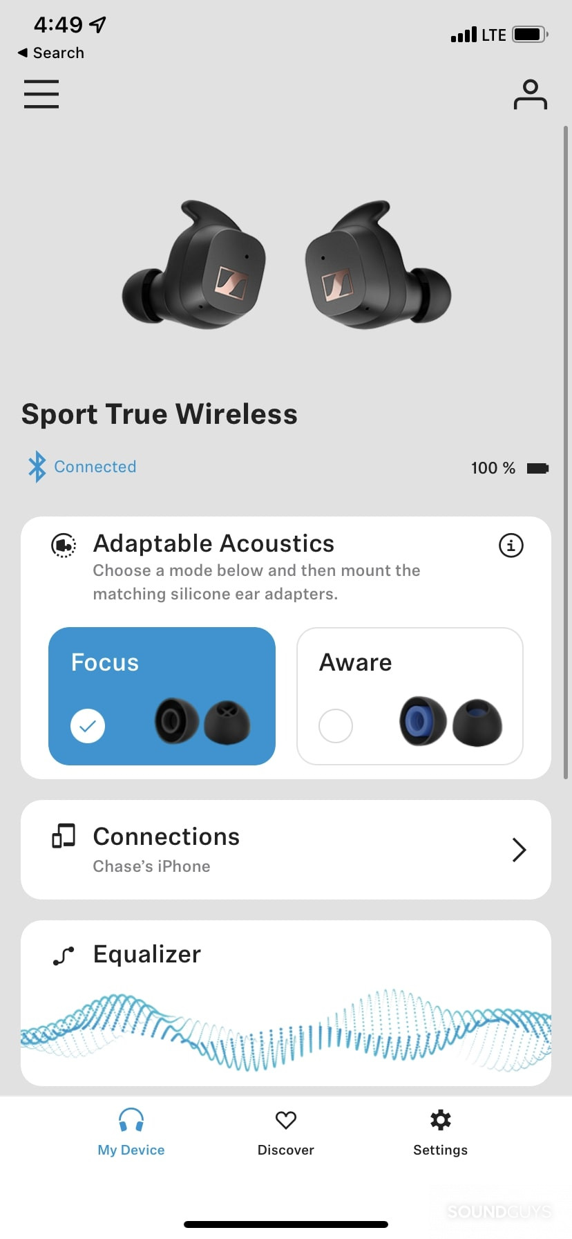 Sennheiser Sport True Wireless Smart Control app home screen
