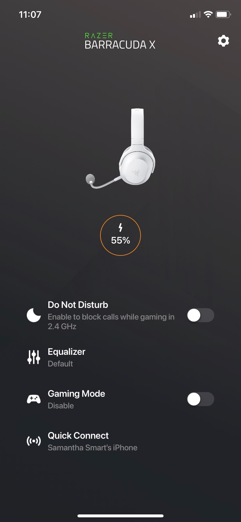 The Razer Audio app on iOS when connected to the Razer Barracuda X (2022)