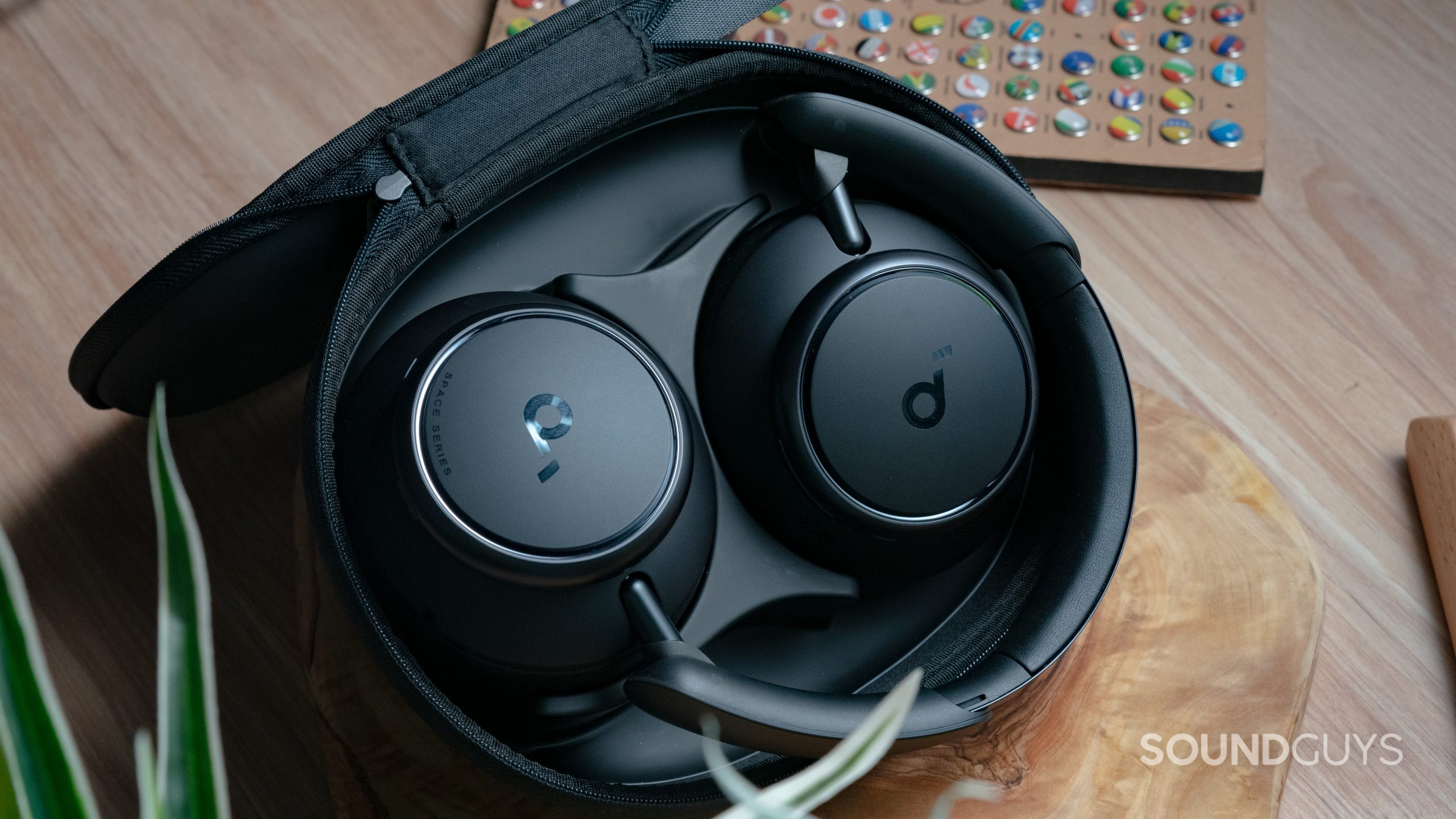 The Anker Soundcore Space Q45 sitting in its case.