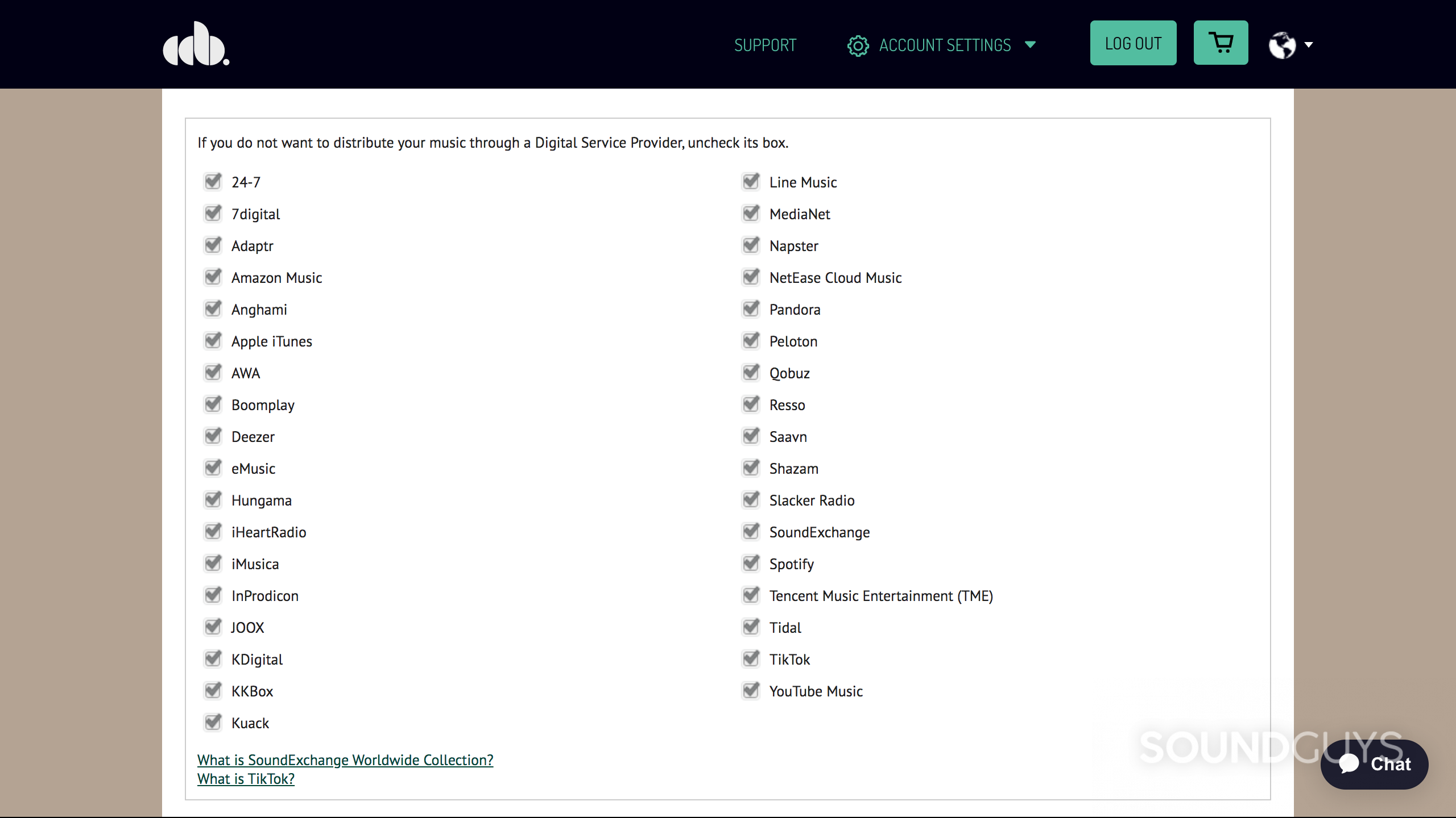 CD Baby distribution partners checklist.