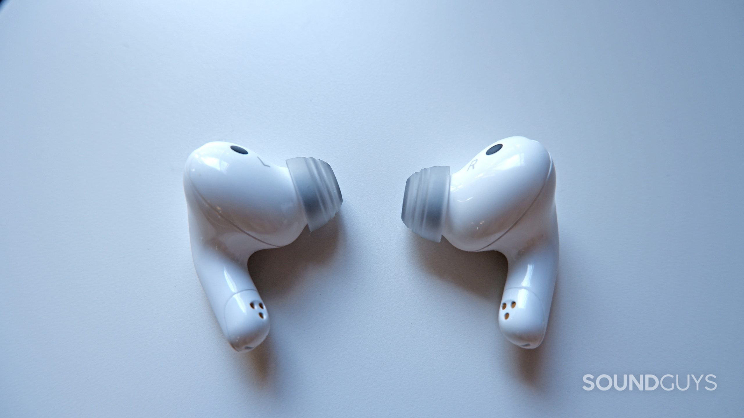The LG TONE Free T90 earbuds side by side.