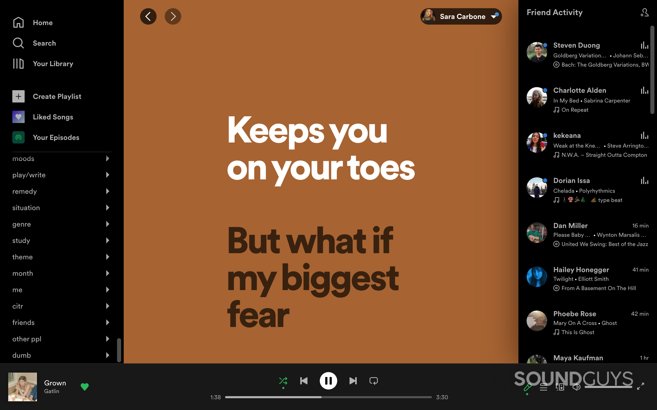 Spotify desktop interface karaoke window.