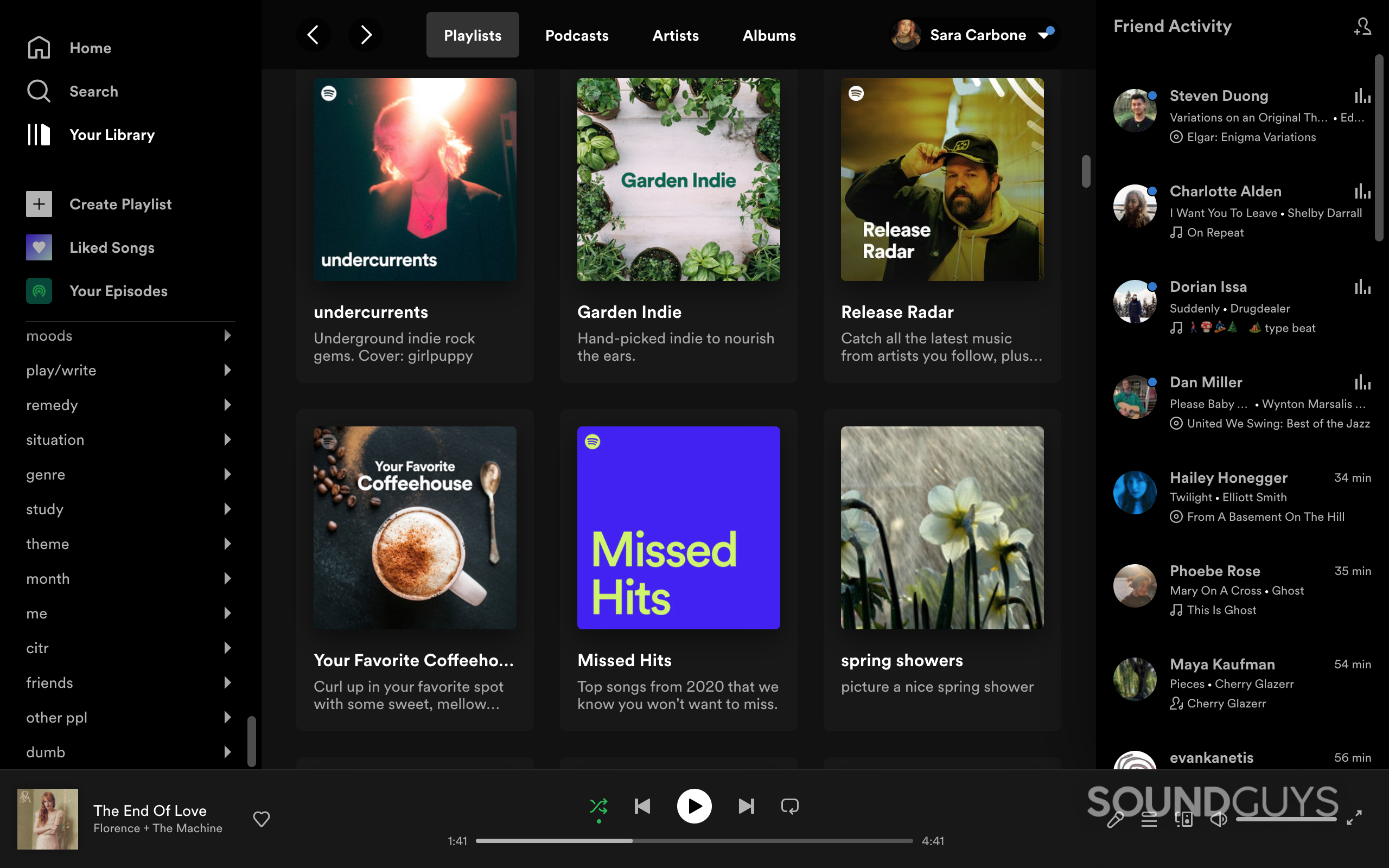 Spotify desktop interface displaying playlists.