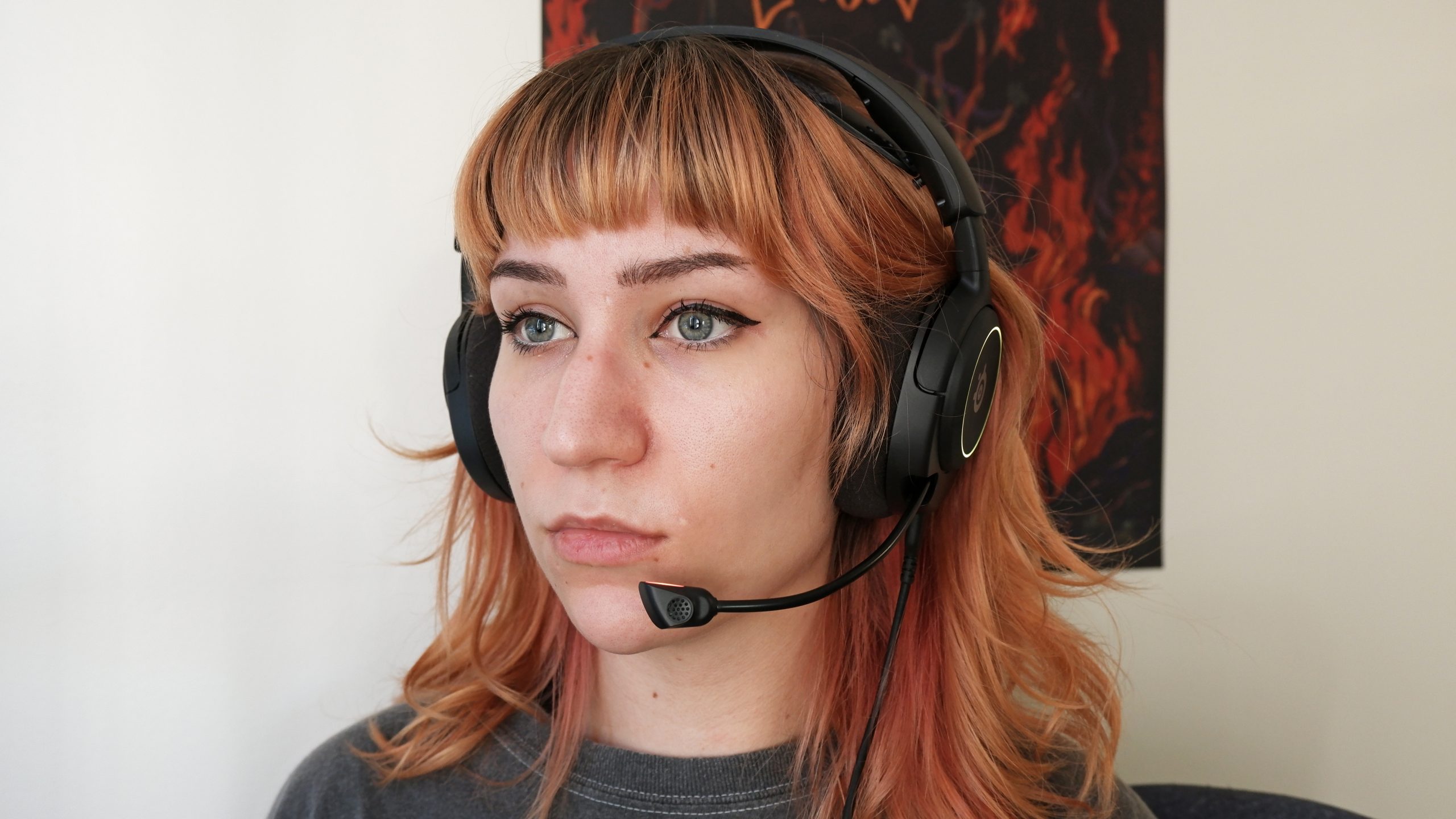 The SteelSeries Arctis Nova 3 being worn, with the mic out.