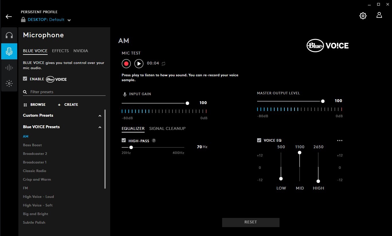 A screenshot for the Logitech G735 Logitech G Hub features.