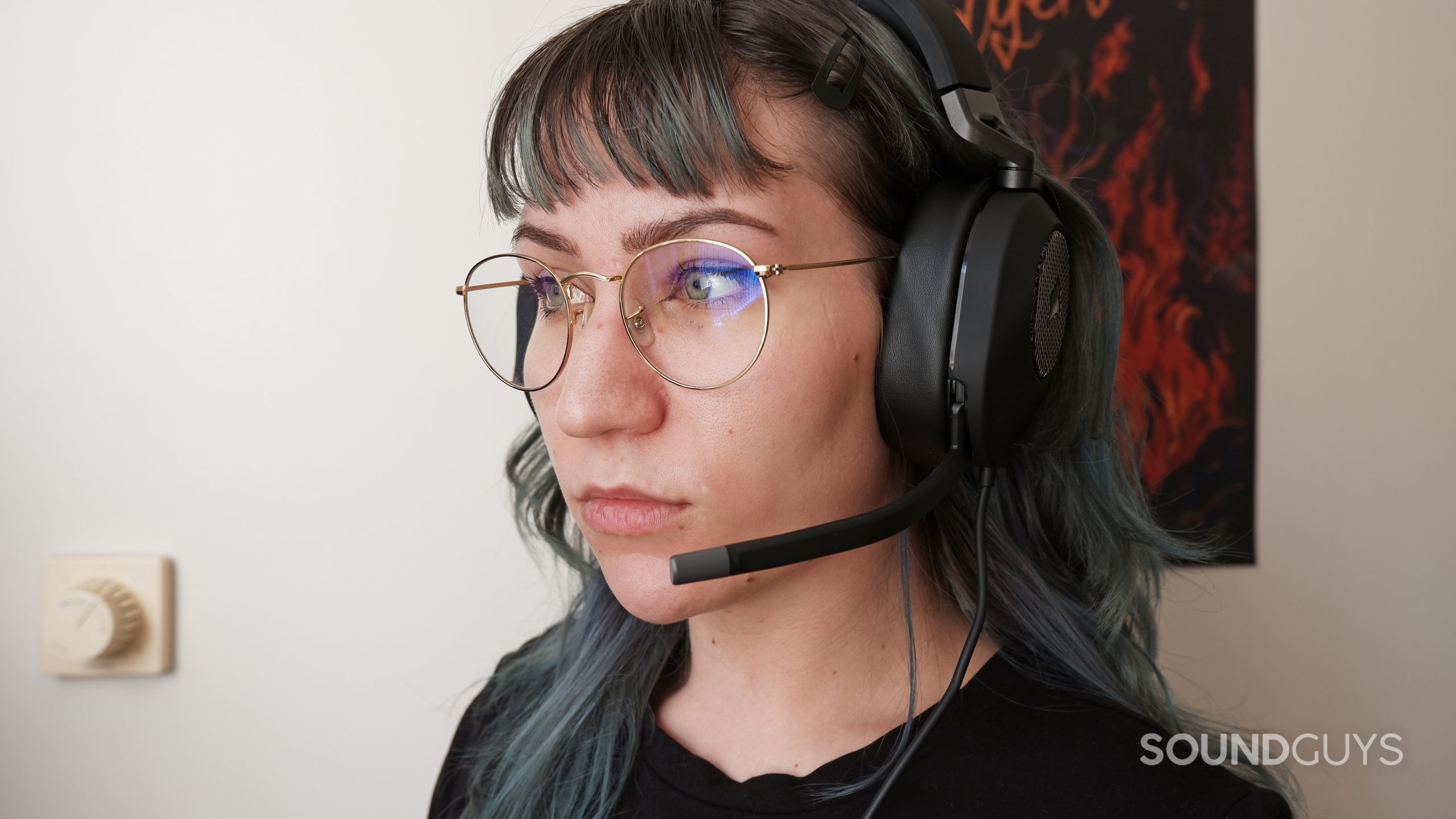 The Corsair HS65 Surround being worn.