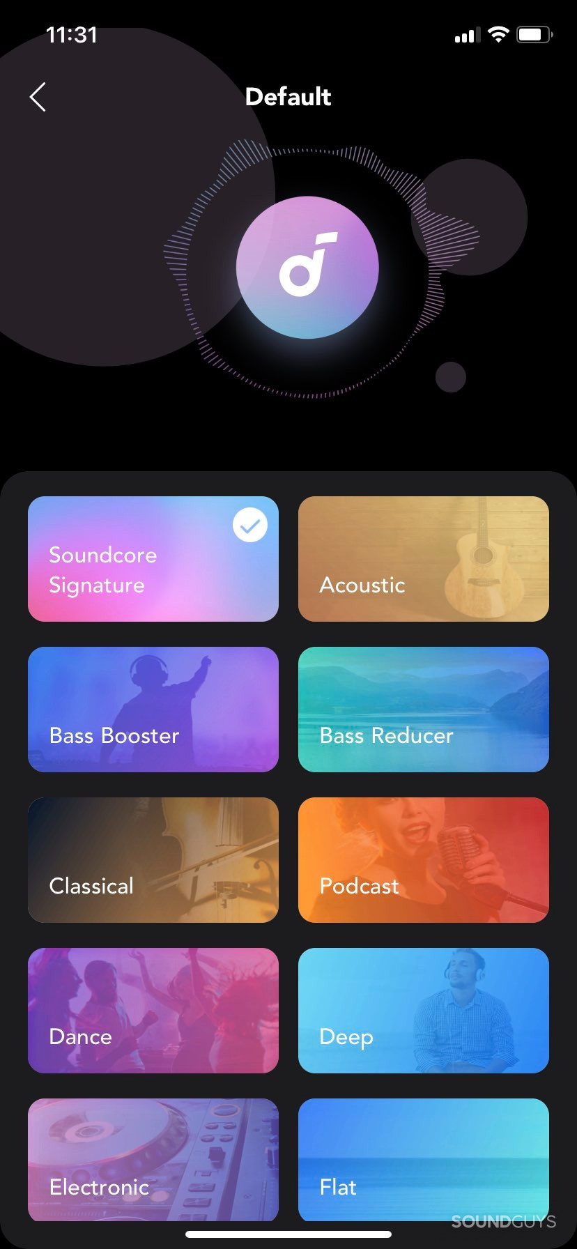 A few of the EQ selections in the Soundcore app.