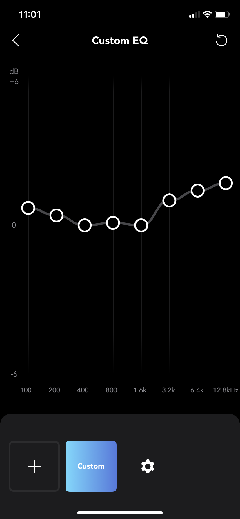 A screenshot of the Soundcore app showing the custom equalizer.